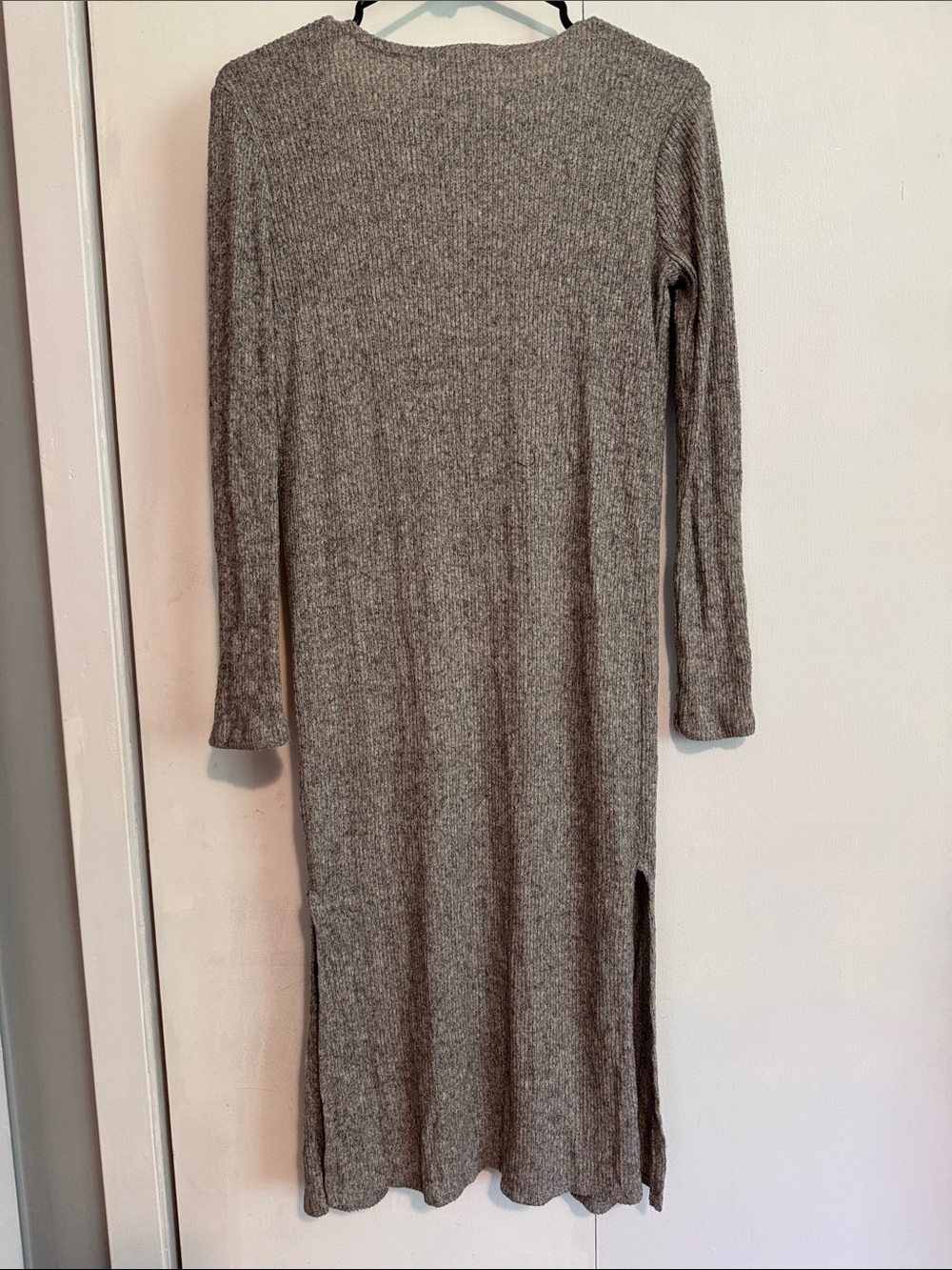 Long Open-Front Ribbed Cardigan - Gray - Picture 3 of 3